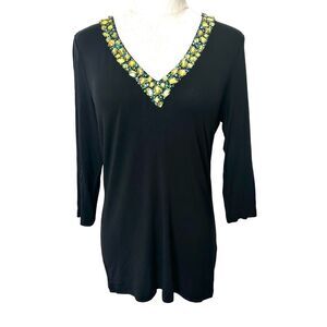 Laura Max yellow rhinestone embellished top